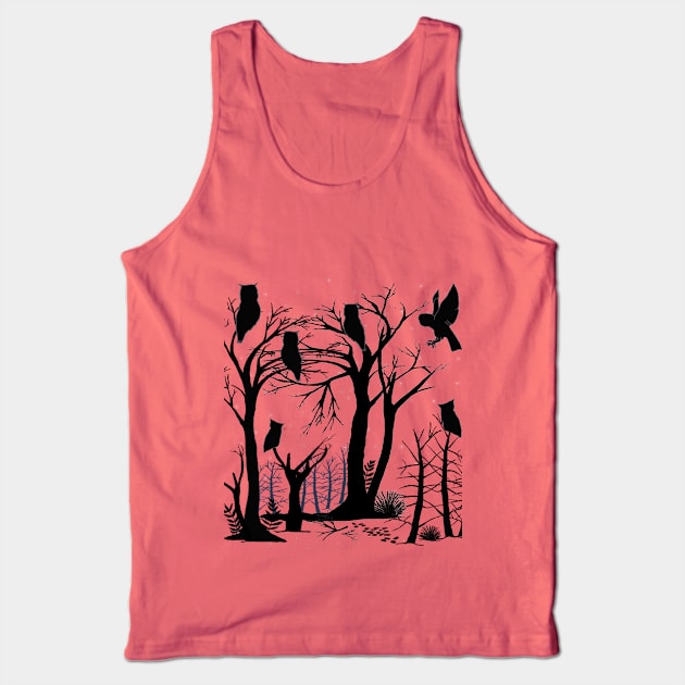 Mysterious Owls in Silhouette Tank Top by Blissful Drizzle